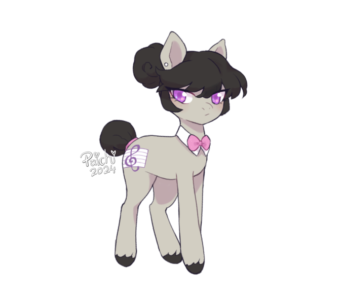 Size: 1660x1485 | Tagged: safe, artist:paichitaron, derpibooru import, octavia melody, earth pony, pony, alternate cutie mark, alternate hairstyle, ear piercing, earring, female, hair bun, image, jewelry, mare, piercing, png, signature, simple background, solo, tail, tail bun, transparent background, unshorn fetlocks