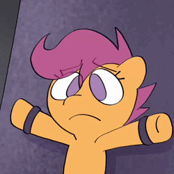 Size: 480x480 | Tagged: safe, artist:plum, scootaloo, pony, fanfic:rainbow factory, animated, blinking, bound, female, filly, image, looking at you, mp4, sad, solo