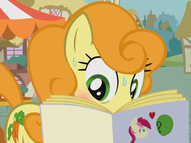 Size: 633x475 | Tagged: safe, ponerpics import, carrot top, golden harvest, roseluck, oc, oc:anon, fanfic, blushing, human and pony, human fetish, image, png, reading, romance, romance novel, sweat