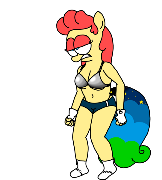 Size: 3023x3351 | Tagged: safe, artist:professorventurer, derpibooru import, oc, oc:power star, anthro, alternate universe, booty shorts, breasts, busty oc, clothes, image, metal bra, mma gloves, panties, png, rule 85, super mario 64, super mario bros., tail, underwear