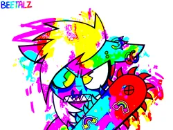 Size: 1600x1200 | Tagged: safe, artist:beetalz, derpibooru import, derpy hooves, pony, abstract background, angry, frown, image, looking at you, png, scenecore, solo