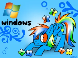 Size: 1600x1200 | Tagged: safe, artist:beetalz, derpibooru import, rainbow dash, butterfly, insect, pegasus, pony, abstract background, image, microsoft, microsoft windows, png, smiling