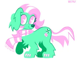 Size: 1280x1014 | Tagged: safe, artist:beetalz, derpibooru import, dog, pony, character request, clothes, cutie mark, dogified, image, png, scarf, simple background, smiling, solo, species swap, white background