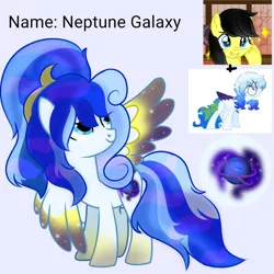 Size: 1000x1000 | Tagged: safe, derpibooru import, oc, oc:altersmay earth, oc:star tail, ponified, pegasus, pony, colored hooves, colored wings, cutie mark, duo, duo female, female, fusion, grin, image, jewelry, jpeg, looking up, mare, necklace, neptune, older, older altersmay earth, planet, planet ponies, simple background, smiling, white background, wings
