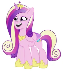 Size: 640x725 | Tagged: safe, artist:jazzhooves, derpibooru import, princess cadance, alicorn, pony, g5, blushing, crown, female, g4, g4 to g5, gauntlet, generation leap, image, jewelry, jpeg, open mouth, regalia, simple background, solo, sweat, white background