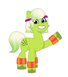 Size: 640x725 | Tagged: safe, artist:jazzhooves, derpibooru import, earth pony, pony, g5, eyeshadow, female, headband, image, jpeg, makeup, minty (g5), raised hoof, simple background, smiling, solo, white background