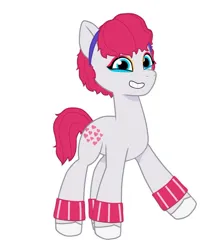 Size: 640x725 | Tagged: safe, artist:jazzhooves, derpibooru import, earth pony, pony, g5, eyeshadow, female, headband, image, jpeg, makeup, raised hoof, simple background, smiling, snuzzle (g5), solo, white background