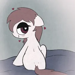 Size: 1020x1020 | Tagged: safe, artist:castafae, derpibooru import, oc, oc:velveteen, unofficial characters only, earth pony, pony, bed, bedroom eyes, blushing, butt, female, floating heart, floppy ears, heart, heart eyes, image, looking at you, looking back, looking back at you, mare, plot, png, raised hoof, rear view, smiling, solo, wingding eyes