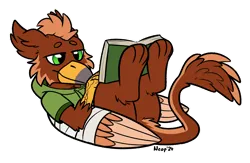 Size: 2000x1300 | Tagged: safe, artist:moemneop, derpibooru import, oc, oc:pavlos, gryphon, bandage, book, image, png, simple background, solo, transparent background