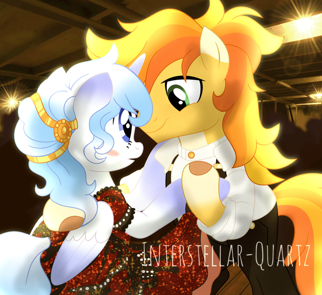 Size: 3381x3103 | Tagged: safe, artist:interstellar-quartz, derpibooru import, oc, oc:wacky pumpkin, oc:windy weather, alicorn, pony, clothes, dress, female, image, male, mare, not braeburn, png, stallion, titanic