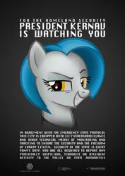 Size: 2480x3508 | Tagged: source needed, safe, anonymous artist, derpibooru import, oc, oc:lorelei kernav, unofficial characters only, earth pony, bust, eyebrows, image, jpeg, portrait, propaganda poster, raised eyebrow, simple background, smiling, solo