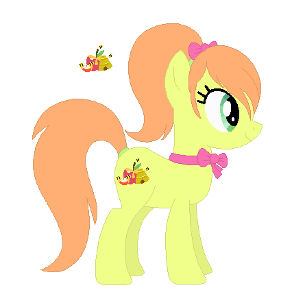 Size: 426x442 | Tagged: safe, artist:selenaede, artist:user15432, derpibooru import, oc, oc:honeycomb apple, bee, earth pony, insect, pony, apple, apple slice, base used, bee hive, bow, cutie mark, food, green eyes, hair bow, honey, image, orange mane, orange tail, pink bow, png, ponytail, simple background, smiling, solo, tail, transparent background, yellow coat