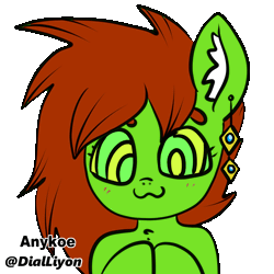 Size: 1024x1024 | Tagged: safe, artist:anykoe, artist:dialliyon, derpibooru import, oc, oc:anguis flake, lamia, original species, animated, blushing, brown mane, cute, ear fluff, ear piercing, earring, female, gif, green skin, hypno eyes, hypnosis, image, jewelry, kaa eyes, looking at you, loop, perfect loop, piercing, signature, simple background, solo, tongue out, transparent background