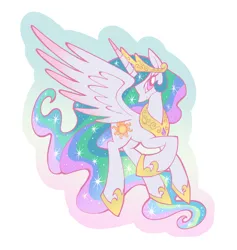Size: 2048x2158 | Tagged: safe, artist:flhng7g7, artist:junglicious64, derpibooru import, princess celestia, alicorn, pony, colored horn, colored wings, colored wingtips, crown, ethereal mane, ethereal tail, eyelashes, female, g4, gradient horn, gradient wings, high res, hoof shoes, horn, image, jewelry, large wings, long horn, mare, multicolored mane, multicolored tail, outline, peytral, pink eyes, png, princess shoes, profile, raised hoof, regalia, simple background, smiling, solo, sparkly mane, sparkly tail, spread wings, sticker design, tail, tiara, unicorn horn, wavy mane, wavy tail, white background, white coat, wingding eyes, wings