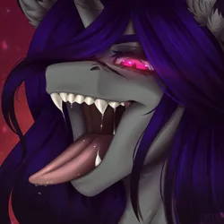 Size: 2048x2048 | Tagged: suggestive, alternate version, artist:enderbee, derpibooru import, oc, oc:enderbee, pony, unicorn, bust, drool, ear fluff, eyeshadow, fangs, female, horn, image, makeup, mare, png, portrait, teeth, tongue out, vore