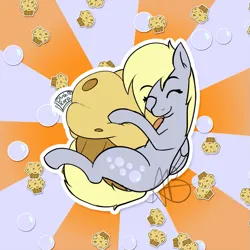 Size: 851x851 | Tagged: safe, artist:mranthony2, derpibooru import, derpy hooves, pegasus, pony, bubble, food, hug, image, muffin, plushie, png, simple background, solo, sticker