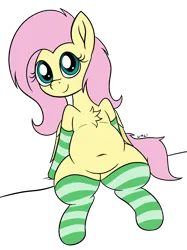 Size: 1394x1862 | Tagged: safe, artist:wapamario63, ponerpics import, ponybooru import, fluttershy, pegasus, pony, belly, belly button, chest fluff, chubby, clothes, cute, female, image, mare, png, shyabetes, simple background, sitting, socks, solo, striped socks, transparent background