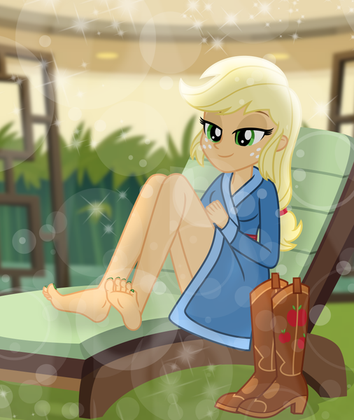 Size: 843x1000 | Tagged: safe, artist:emeraldblast63, derpibooru import, applejack, equestria girls, barefoot, boots, clothes, feet, g4, image, nail polish, png, shoes, simple background, solo, toenail polish, transparent background