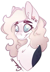 Size: 837x1196 | Tagged: safe, artist:trashpanda czar, derpibooru import, oc, oc:poppy, unofficial characters only, earth pony, pony, bust, chest fluff, ear fluff, ear piercing, female, image, mare, piercing, png, portrait, simple background, smiling, transparent background