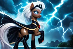 Size: 1920x1280 | Tagged: safe, ai content, derpibooru import, machine learning generated, prompter:cunningstuntda, ponified, pony, female, glow, glowing eyes, image, mare, marvel, png, solo, storm (marvel), thunderstorm, x-men