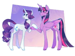 Size: 2000x1500 | Tagged: safe, artist:dawnsummers101, derpibooru import, rarity, twilight sparkle, twilight sparkle (alicorn), alicorn, pony, unicorn, duo, female, holding hooves, horn, image, mare, png, signature