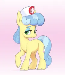 Size: 2033x2342 | Tagged: safe, artist:aquaticvibes, derpibooru import, nurse coldheart, nurse snowheart, earth pony, pony, female, gradient background, high res, image, mare, png, raised hoof, solo