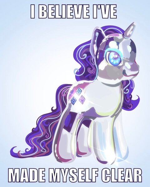 Size: 720x900 | Tagged: safe, artist:ivydapple, derpibooru import, rarity, pony, unicorn, caption, clear, cutie mark magic, female, g4, horn, i've made myself clear, image, impact font, joke, jpeg, mare, meme, meta, pun, reaction image, simple background, snow globe, snowglobe pony, solo, text, toy, transparent flesh, water cuties, white background