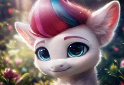 Size: 1216x832 | Tagged: safe, ai content, derpibooru import, machine learning generated, prompter:kluknawa235, stable diffusion, zipp storm, pegasus, g5, detailed, ear fluff, flower, fluffy, generator:pony diffusion v6 xl, image, jpeg, smiling