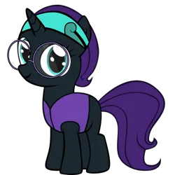 Size: 894x894 | Tagged: safe, artist:aibotnya, derpibooru import, oc, oc:nyx, unofficial characters only, alicorn, pony, fanfic:past sins, alicorn oc, blank flank, clothes, disguise, fanfic art, female, filly, filly oc, foal, glasses, hairband, headband, horn, image, moon, png, raised hoof, simple background, slit pupils, solo, transparent background, vector, vest, wings
