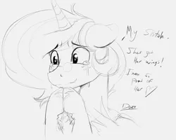 Size: 2627x2105 | Tagged: safe, alternate version, artist:thelunarmoon, derpibooru import, oc, oc:lunar moon, unofficial characters only, pony, unicorn, bust, crying, dialogue, floppy ears, glasses, gray background, grayscale, hooves together, horn, image, male, monochrome, png, round glasses, simple background, solo, stallion, unshorn fetlocks