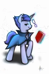 Size: 1080x1621 | Tagged: safe, artist:itxi_izalith, derpibooru import, oc, unofficial characters only, pony, unicorn, book, cape, clothes, glasses, horn, image, jpeg, levitation, lidded eyes, looking at you, magic, smiling, solo, telekinesis