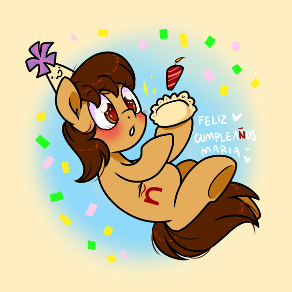 Size: 1300x1300 | Tagged: safe, artist:paperbagpony, derpibooru import, blushing, confetti, hat, image, party hat, png, ñ