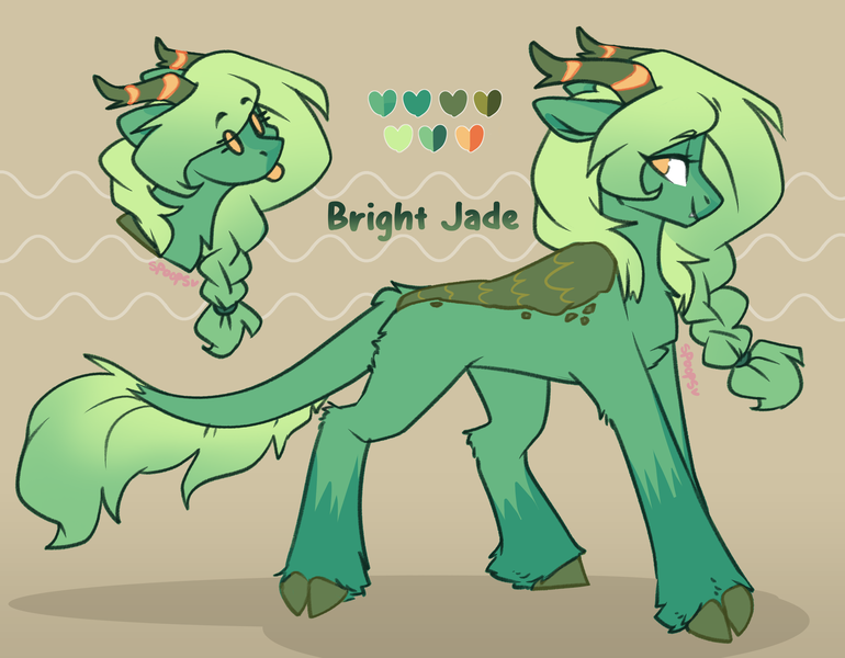 Size: 3587x2796 | Tagged: safe, artist:spoopygander, derpibooru import, oc, oc:bright jade, kirin, pony, braid, cloven hooves, female, image, leonine tail, mare, png, tail