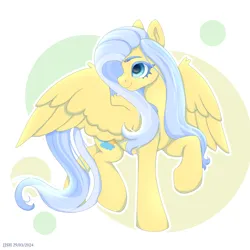 Size: 4134x4134 | Tagged: safe, artist:jjsh, derpibooru import, oc, unofficial characters only, pegasus, pony, blue eyes, blue mane, cute, cute face, female, high res, image, mare, png, raised hoof, smiling, solo, spread wings, turned head, wings
