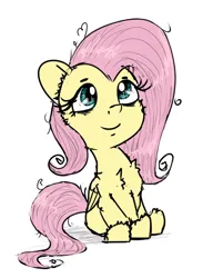 Size: 610x795 | Tagged: safe, artist:chopsticks, derpibooru import, fluttershy, pegasus, pony, cheek fluff, chest fluff, cute, doodle, ear fluff, female, g4, image, looking up, mare, missing cutie mark, png, shyabetes, simple background, sitting, sketch, smiling, solo, stray strand, unshorn fetlocks