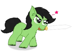 Size: 2000x1500 | Tagged: safe, artist:zeccy, derpibooru import, oc, oc:anonfilly, unofficial characters only, earth pony, pony, female, filly, fluffy, image, png, simple background, solo, sword, transparent background, weapon