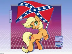 Size: 2000x1500 | Tagged: safe, artist:darkdoomer, derpibooru import, applejack, commission, confederate flag, flag, image, jpeg, retro, solo, vaporwave, ych result