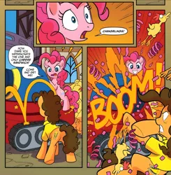 Size: 4024x4100 | Tagged: safe, artist:andypriceart, derpibooru import, idw, screencap, cheese sandwich, pinkie pie, changeling, earth pony, pony, spoiler:guardians of harmony, g4, image, jpeg, official comic, party tank
