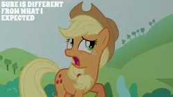 Size: 2000x1125 | Tagged: safe, derpibooru import, edit, edited screencap, editor:quoterific, screencap, applejack, maud pie (episode), g4, image, png, solo