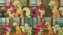 Size: 2000x1125 | Tagged: safe, derpibooru import, edit, edited screencap, editor:quoterific, screencap, apple bloom, applejack, big macintosh, granny smith, pinkie apple pie, g4, image, png