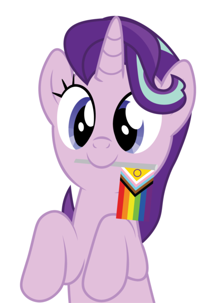 Size: 874x1294 | Tagged: safe, artist:prixy05, derpibooru import, starlight glimmer, pony, unicorn, female, flag, g4, horn, image, mare, png, pride, pride flag, pride month, progressive pride flag, simple background, solo, transparent background, vector