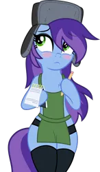 Size: 2336x4000 | Tagged: suggestive, artist:moliminous, ponerpics import, oc, oc:cher nobyl, unofficial characters only, pony, apron, clipboard, clothes, female, image, mare, png