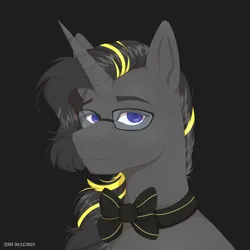 Size: 4134x4134 | Tagged: safe, artist:jjsh, derpibooru import, oc, unofficial characters only, pony, unicorn, blue eyes, bow, bust, glasses, high res, horn, image, looking at you, male, png, portrait, stallion, tired