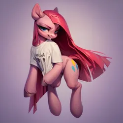 Size: 1024x1024 | Tagged: prompter needed, source needed, safe, ai content, derpibooru import, machine learning generated, stable diffusion, pinkie pie, clothes, female, full body, generator:purplesmart.ai, image, jpeg, long hair, looking at you, pinkamena diane pie, shirt, simple background, smiling, smiling at you, solo, solo female