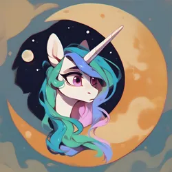 Size: 4096x4096 | Tagged: safe, ai content, anonymous prompter, derpibooru import, machine learning generated, stable diffusion, princess celestia, confused, generator:pony diffusion v6 xl, image, moon, png, sticker