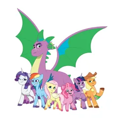 Size: 4096x4096 | Tagged: safe, artist:prixy05, derpibooru import, applejack, fluttershy, pinkie pie, rainbow dash, rarity, spike, twilight sparkle, dragon, earth pony, pegasus, pony, unicorn, g5, my little pony: tell your tale, dragon lord spike, g4, g4 to g5, generation leap, horn, image, mane seven, mane six, older, older spike, png, simple background, unicorn twilight, white background