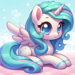 Size: 1024x1024 | Tagged: safe, ai content, derpibooru import, generator:copilot, machine learning generated, izzy moonbow, alicorn, pegasus, pony, g5, alicorn izzy moonbow, bing, copilot (bing), cute, generator:dall-e 3, image, looking at you, not izzy moonbow, pegasus wings, png, solo, wings