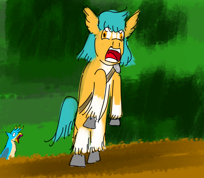 Size: 3200x2800 | Tagged: safe, artist:horsesplease, derpibooru import, gallus, hitch trailblazer, series:ask failblazer, g5, crowing, gallus the rooster, image, insanity, meme, png, ponified meme, sad hitch, screaming, screaming marmot