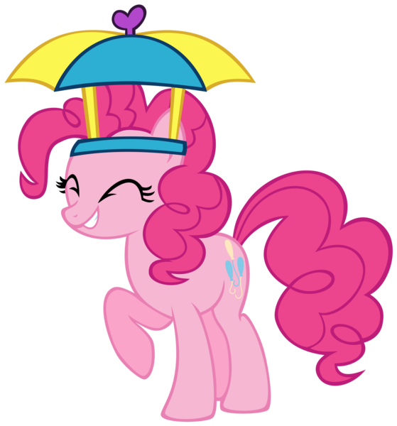 Size: 1600x1718 | Tagged: safe, artist:ryoki-fureaokibi, derpibooru import, pinkie pie, earth pony, pony, eyes closed, female, g4, hat, image, mare, png, raised hoof, simple background, transparent background, umbrella hat, vector