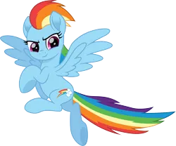 Size: 3606x3000 | Tagged: safe, artist:cloudy glow, derpibooru import, rainbow dash, pegasus, action pose, female, flying, g4, image, png, simple background, smiling, smirk, transparent background, vector